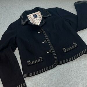 Gap Wool Semi Cropped Jacket Blazer Womens Medium Black Preppy Office Academia